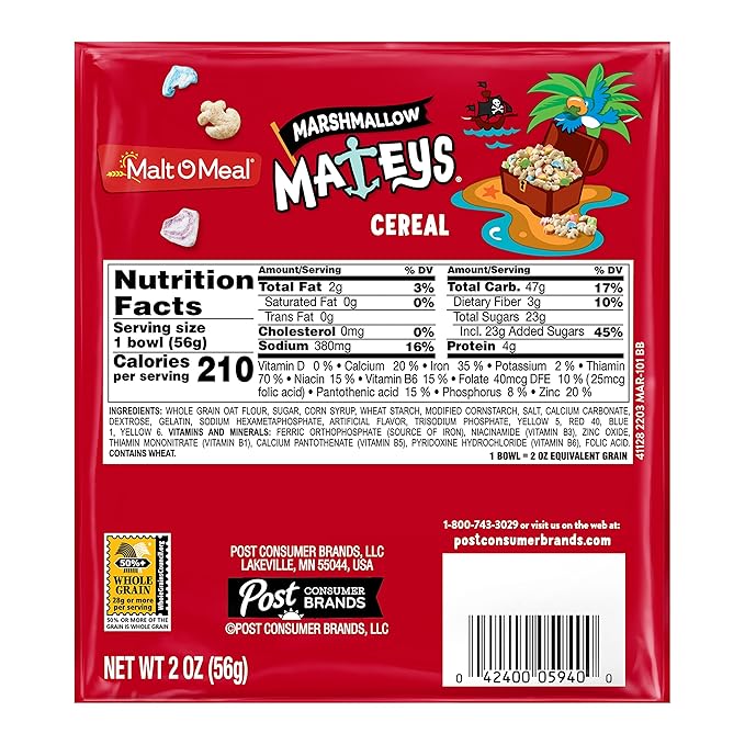 Malt-O-Meal Marshmallow Mateys® Breakfast Cereal, 2 Ounce Single Serve Bowls (Pack of 48)