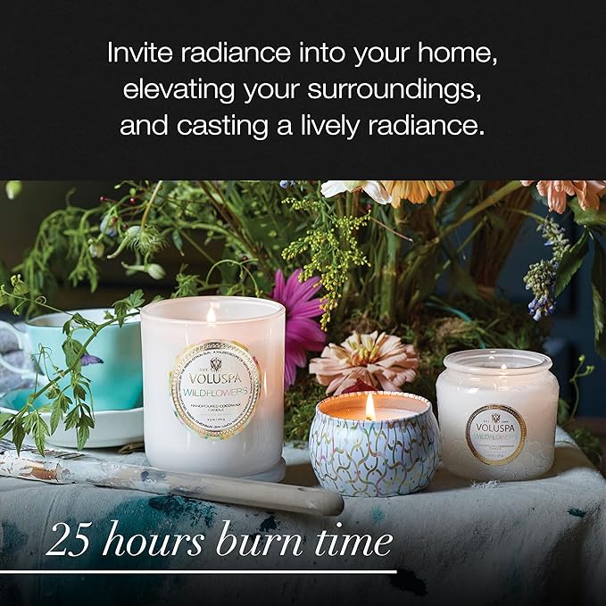 Voluspa Wildflowers | Mini Tin Candle | 4 Oz. | 25 Hr Burn Time | All Natural Wicks and Coconut Wax for Clean Burning | Vegan