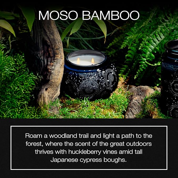 Voluspa Moso Bamboo, Glass Chawan Bowl Candle, 14 ounce, 50 Hour Burn Time, Coconut Wax for Clean Burning, Handcrafted in the USA