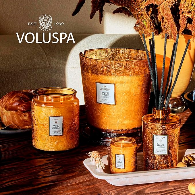 Voluspa Baltic Amber, Small Candle Jar, 5.5 oz, 50 Hour Burn Time, Coconut Wax for Clean Burning, Handcrafted in the USA