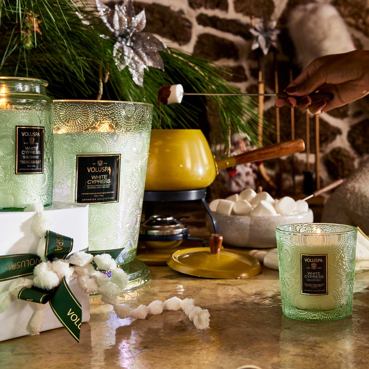 Voluspa White Cypress Candle Jar, 9 oz, Coconut Wax Blend, Winter Scented Candles for Home, 60 Hour Burn Time, Handcrafted in The USA