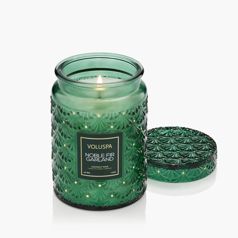 Voluspa Japonica Noble Fir Garland Large Glass Jar 18 oz
