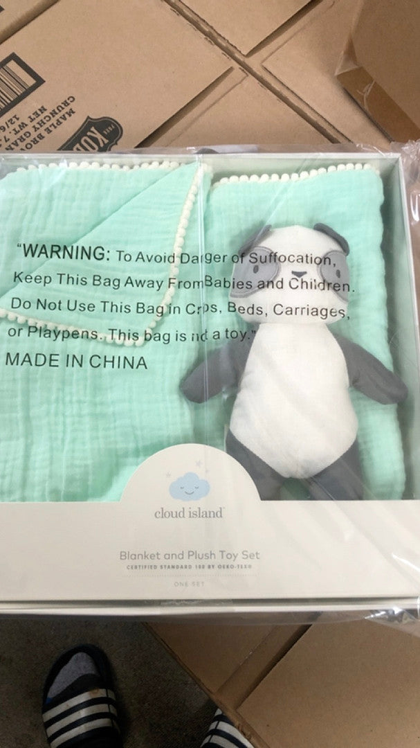 Cloud Island -Gauze Baby Blanket & Plush Panda -Joyful Mint New In Box Set