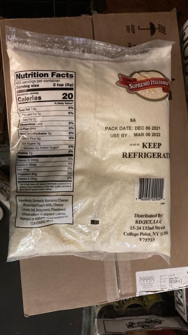 Supremo Italiano Grated Romano Cheese 5 lbs