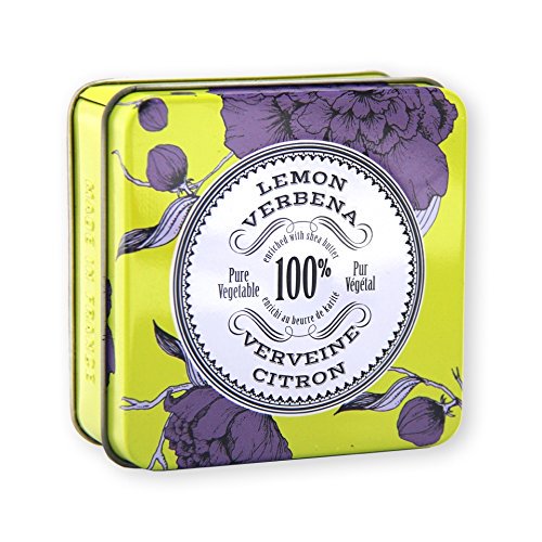 La Chatelaine Luxury Travel Soap Collection, Set of 4: Plant-Based, Made in France with Organic Shea Butter, featuring 2 Lavender soaps, 2 Lemon Verbena soaps, & 2 Travel Tins