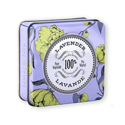 La Chatelaine Luxury Travel Soap Collection, Set of 4: Plant-Based, Made in France with Organic Shea Butter, featuring 2 Lavender soaps, 2 Lemon Verbena soaps, & 2 Travel Tins