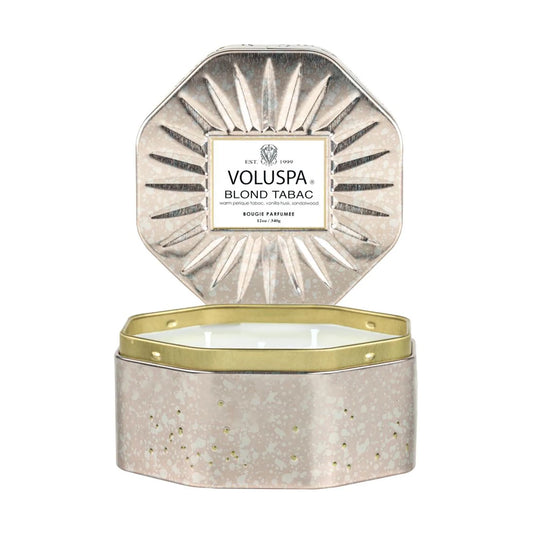 Voluspa 3 Wick Octagon Tin Candle - Blond Tabac 12oz Mens Home Scent