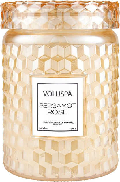 Voluspa Bergamot Rose Candle | Large Glass Jar | 18 Oz | 100 Hour Burn Time
