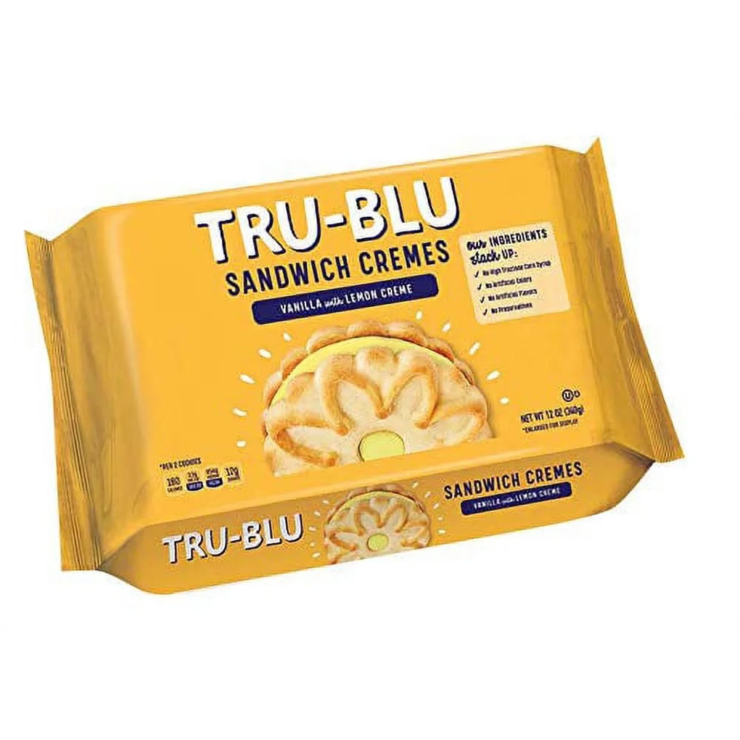 Tru-Blu Sandwich Cremes, Vanilla Cookie w/Lemon 12oz ( Pack of 12)