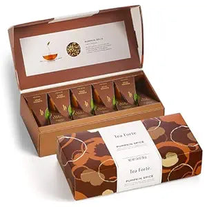 Tea Forte Pumpkin Spice Organic Black Tea Petite Presentation Box Tea Samplers, 10 Handcrafted Pyramid Tea Infusers