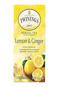 Twinnings Of London Herbal Tea Lemon & Ginger 20 Individual Tea Bags 1.06OZ Pack of 6