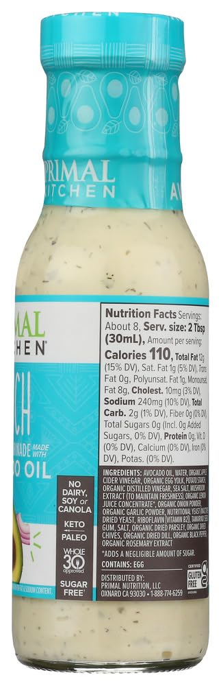 Primal Kitchen - Organic Ranch Dressing, Avocado Oil-Based, Vegan & Paleo Approved - (8 Oz X 2 Pack)