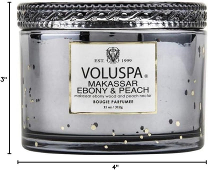 Voluspa Makassar Ebony & Peach, Corta Maison Boxed Candle, 11 oz, 45 Hour Burn Time, Coconut Wax for Clean Burning, Handcrafted in The USA