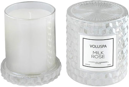 Voluspa Milk Rose Icon Cloche Textured Glass Candle, 8.5 Ounces