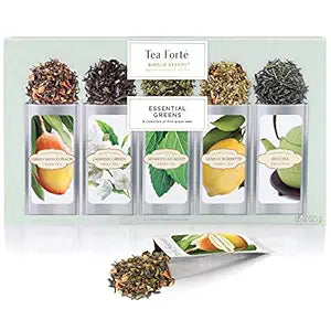 Tea Forte Single Steeps Loose Leaf Green Tea Sampler, Assorted Variety Tea Box, Single Serve Pouches, 15 Count (Pack of 1)
