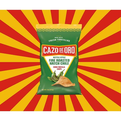 Cazo De Oro Fire Roasted Hatch Chile Corn Tortilla Chips 11oz bag (Case Pack of 9)