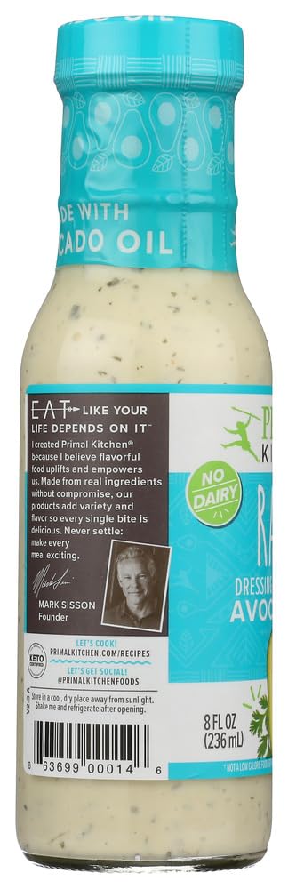 Primal Kitchen - Organic Ranch Dressing, Avocado Oil-Based, Vegan & Paleo Approved - (8 Oz X 2 Pack)