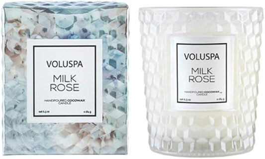 Voluspa Milk Rose, Classic Candle Jar, 6.5 Ounces, 40 Hour Burn Time, Coconut Wax for Clean Burning, Handcrafted in The USA