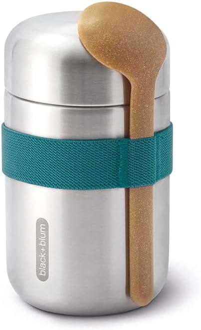 BLACK + BLUM Vacuum Food Flask Leak Proof Insulated Stainless-Steel Lunch Container with Ladle Spoon Ideal for Hot and Cold Food, 400 ml / 13.5 fl oz, Ocean
