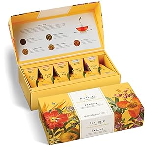 Tea Forte Petite Presentation Box Tea Samplers, Assorted Variety Tea Box, 10 Handcrafted Pyramid Tea Infusers (Paradis)