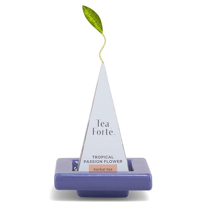 Tea Forte Demoiselle 3-Piece Premium Tea Gift Set with Indigo Cafe Cup and Lid, Tea Tray and 10 Count Mini Presentation Box, 2 of Each Blend Handcrafted Pyramid Infuser Tea Bags