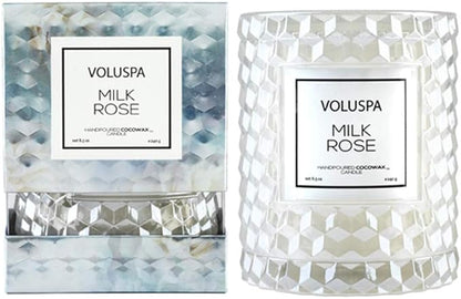 Voluspa Milk Rose Icon Cloche Textured Glass Candle, 8.5 Ounces