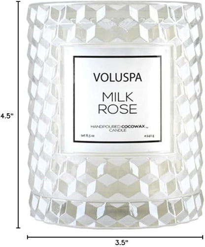 Voluspa Milk Rose Icon Cloche Textured Glass Candle, 8.5 Ounces