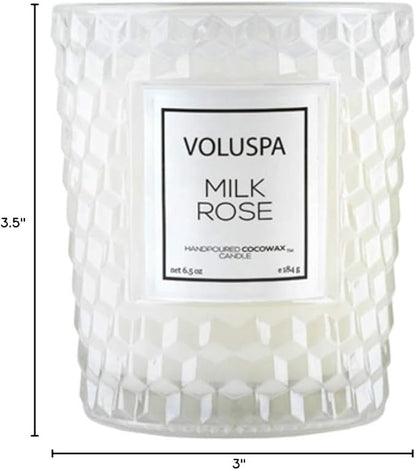 Voluspa Milk Rose, Classic Candle Jar, 6.5 Ounces, 40 Hour Burn Time, Coconut Wax for Clean Burning, Handcrafted in The USA