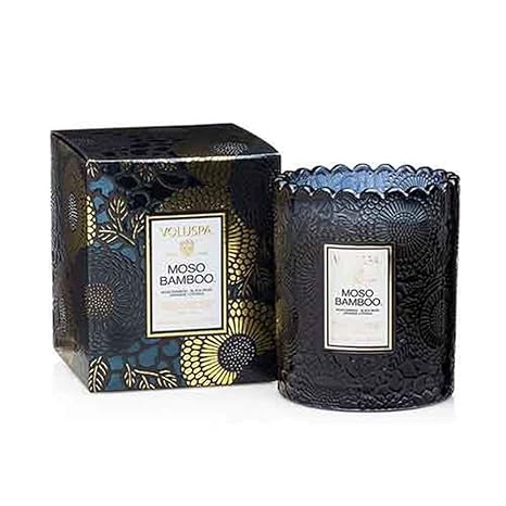 Voluspa Moso Bamboo Scalloped Glass Candle, 6.2 Ounce