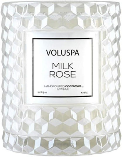 Voluspa Milk Rose Icon Cloche Textured Glass Candle, 8.5 Ounces