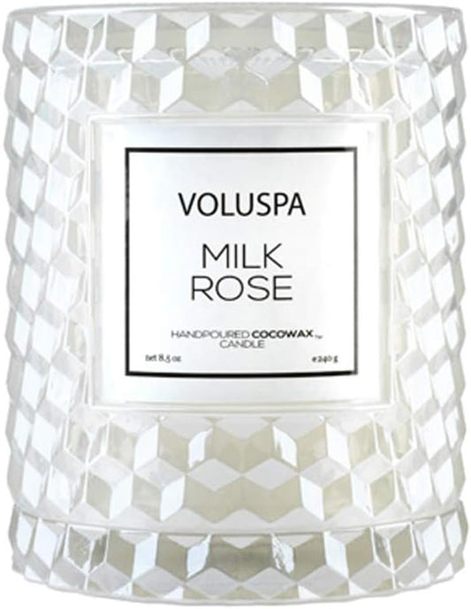 Voluspa Milk Rose Icon Cloche Textured Glass Candle, 8.5 Ounces