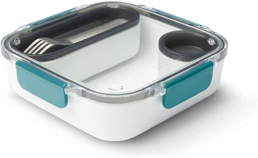 Black+Blum | BPA-Free, Leak-Proof Microwave Safe Bento Box Style Compartment Food Container, with Stainless-Steel Fork, Ocean, 1000 ml/ 34f l oz