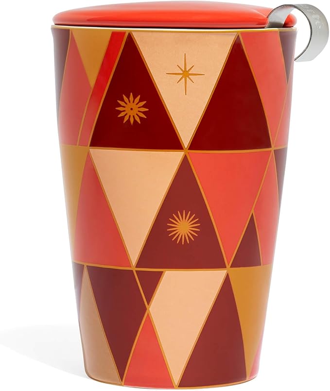 Tea Forte Kati Cup Warming Joy, Ceramic Tea Infuser Cup with Infuser Basket and Lid for Steeping Loose Leaf Tea