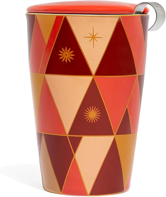 Tea Forte Kati Cup Warming Joy, Ceramic Tea Infuser Cup with Infuser Basket and Lid for Steeping Loose Leaf Tea