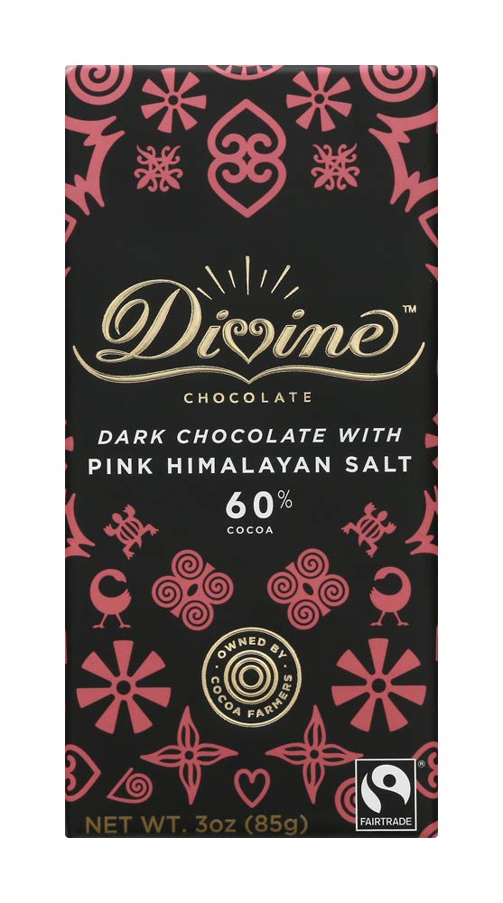 Divine Chocolate Chocolate Bar Dark Pink Himalian Salt, 3 Ounce 12 pack
