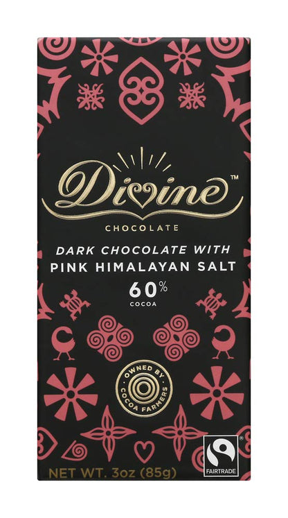 Divine Chocolate Chocolate Bar Dark Pink Himalian Salt, 3 Ounce 12 pack