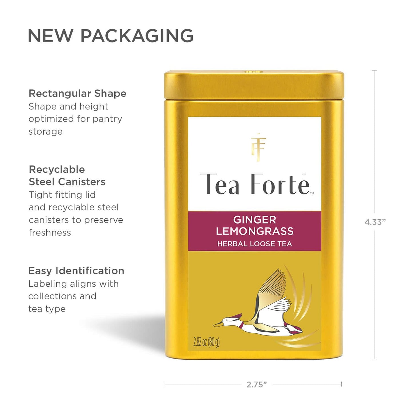 Tea Forte Ginger Lemongrass Premium Loose Leaf Caffeine-Free Herbal Tea Blend Canister, Makes 35-50 Cups