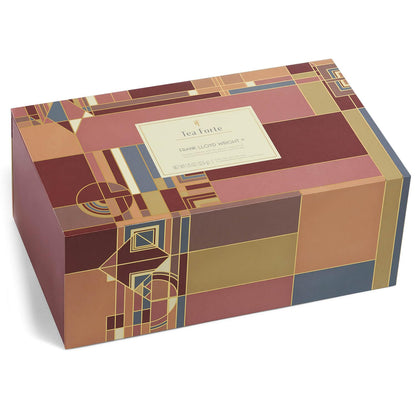 Tea Forte Frank Lloyd Wright 3-Piece Tea Gift Set with Sienna Stoneware Cup with Tea Tray and 10 Count Mini Presentation Box, 2 of Each Blend Handcrafted Pyramid Infuser Tea Bags