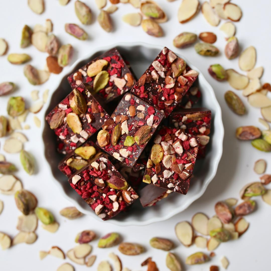 JoJo's Dark Chocolate Raspberries, Almonds, & Pistachio Bites 3.6 oz bags (Case Pack of 6)