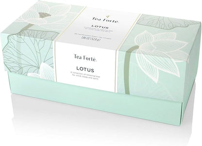 Tea Forte Lotus Relaxing Tea, Presentation Box Sampler Gift Set, Assorted Variety Handcrafted Pyramid Infuser Bags, Black, Green, Oolong, White, Herbal, 20 Count