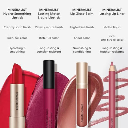 bareMinerals Mineralist Lip Gloss-Balm, Hydrating Lip Gloss + Balm Hybrid, Sheer Glossy Lip Balm, No Stickiness, Improves Lip Smoothness, Vegan