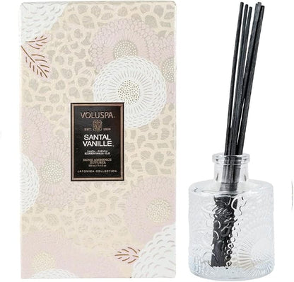 Voluspa Santal Vanille Reed Diffuser | 3.4 Fl. Oz. | 4-6 Month Product Life | 24/7 Fragrance Without The Flame | Vegan