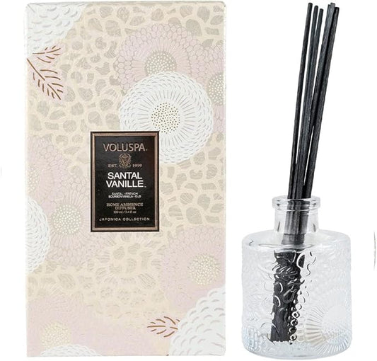 Voluspa Santal Vanille Reed Diffuser | 3.4 Fl. Oz. | 4-6 Month Product Life | 24/7 Fragrance Without The Flame | Vegan