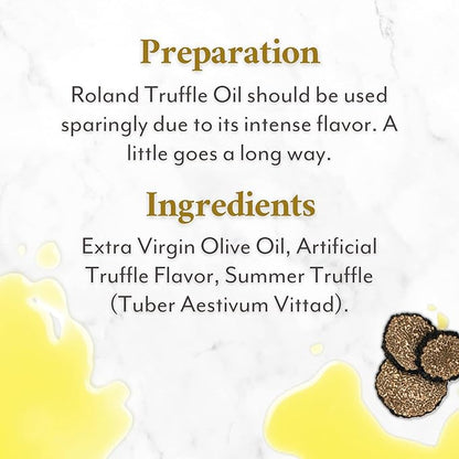 Roland Organic Black Truffle Oil Flavored Extra Virgin Olive Oil with Summer Truffle Pieces 3.38 oz bottle