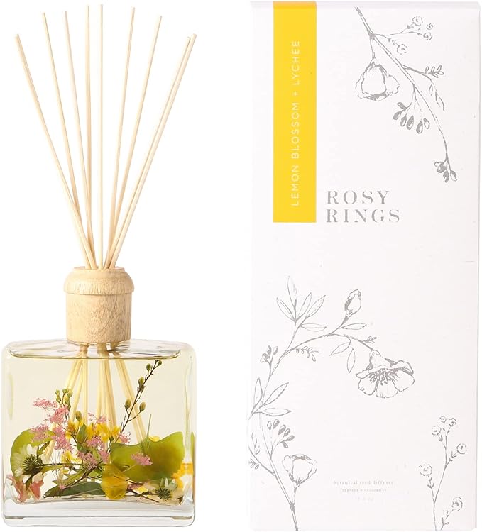 Rosy Rings Lemon Blossom & Lychee Botanical Reed Diffuser 13 oz - Lasts 6-12 Months Aromatherapy