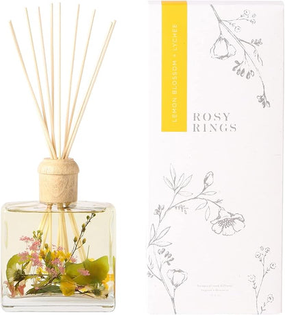 Rosy Rings Lemon Blossom & Lychee Botanical Reed Diffuser 13 oz - Lasts 6-12 Months Aromatherapy
