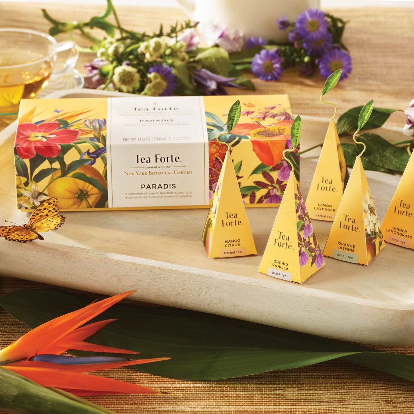 Tea Forte Petite Presentation Box Tea Samplers, Assorted Variety Tea Box, 10 Handcrafted Pyramid Tea Infusers (Paradis)