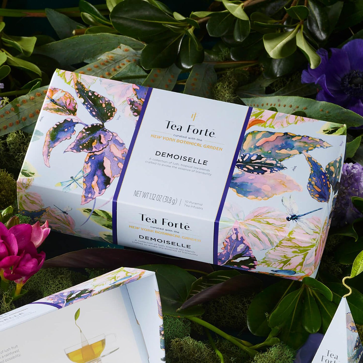 Tea Forte Demoiselle Petite Presentation Box Tea Gift Set Sampler, 10 Count, 2 of Each Variety Individually Wrapped Handcrafted Pyramid Infuser Bags