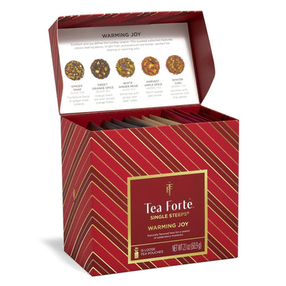 Tea Forte Warming Joy Single Steeps Loose Leaf Tea Sampler, 15 Pouches