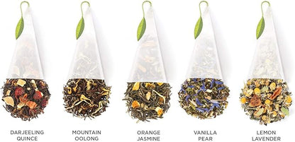 Tea Forte Lotus Relaxing Tea, Presentation Box Sampler Gift Set, Assorted Variety Handcrafted Pyramid Infuser Bags, Black, Green, Oolong, White, Herbal, 20 Count